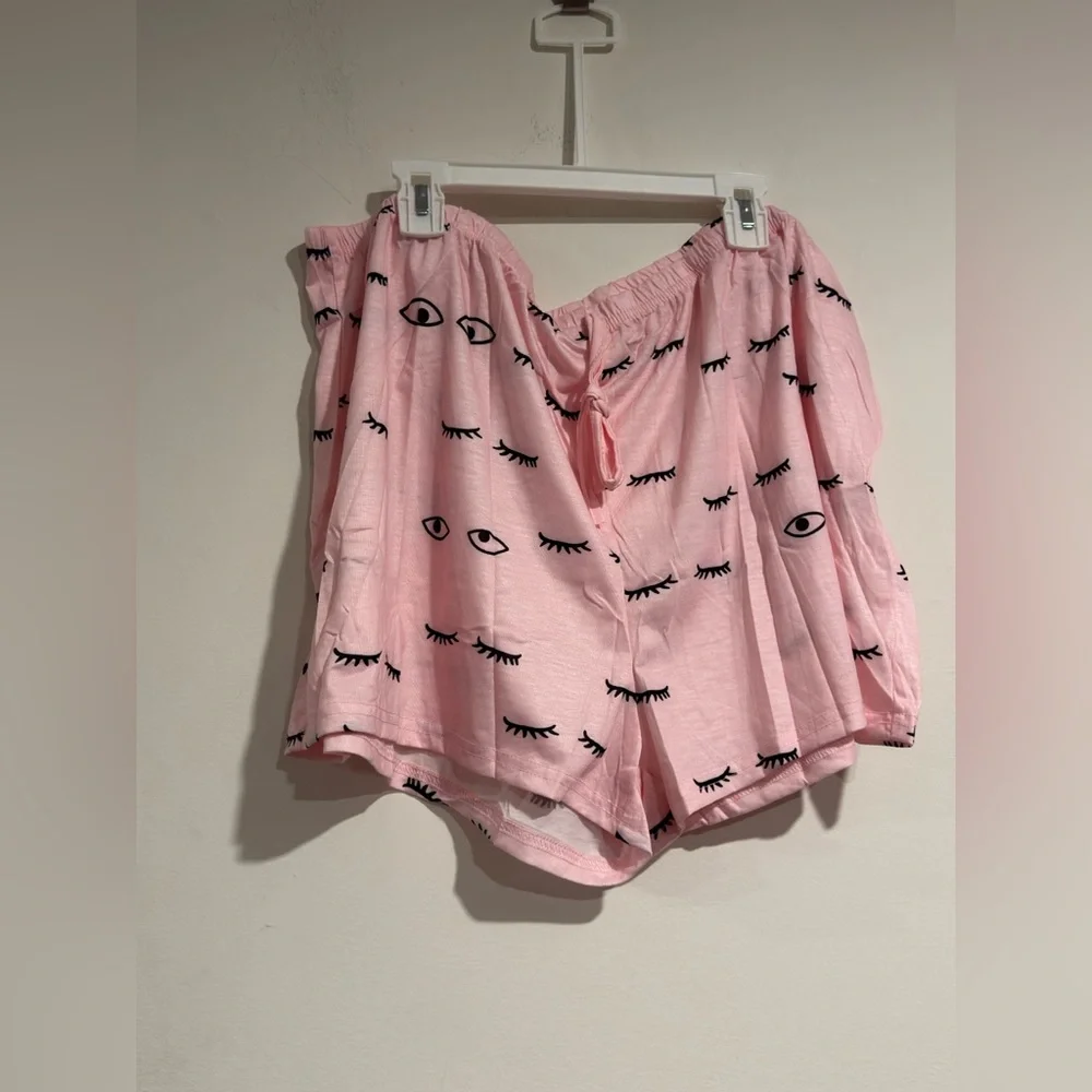 Wdirara Pajama Set, Pink Letter Printed Short Sleeves + Eye Printed Shorts XXXL - Picture 12 of 15